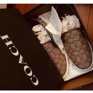 Khaki/chestnut Coach Perforated slip on sneakers